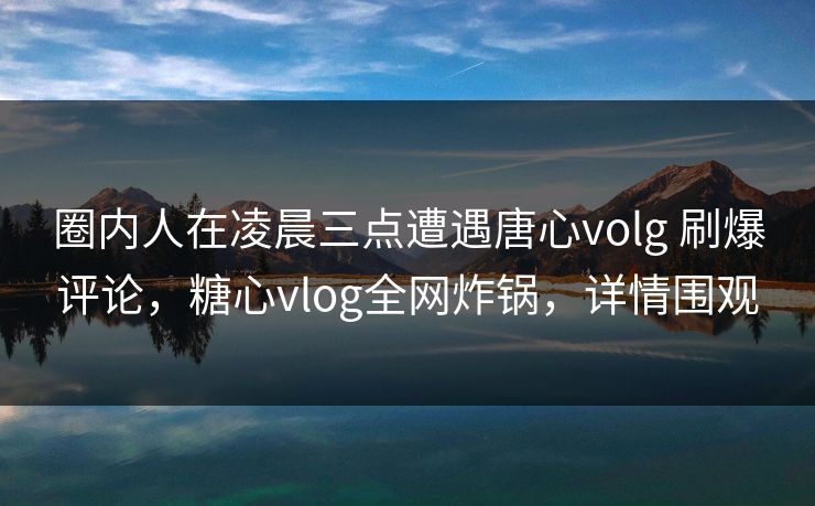 圈内人在凌晨三点遭遇唐心volg 刷爆评论，糖心vlog全网炸锅，详情围观